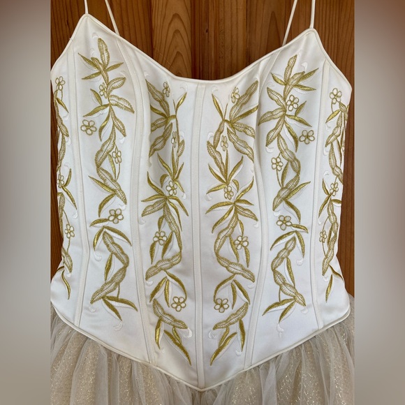 Tiffany Designs White and Gold Prom Dress with Embroidered Bodice - Picture 3 of 6